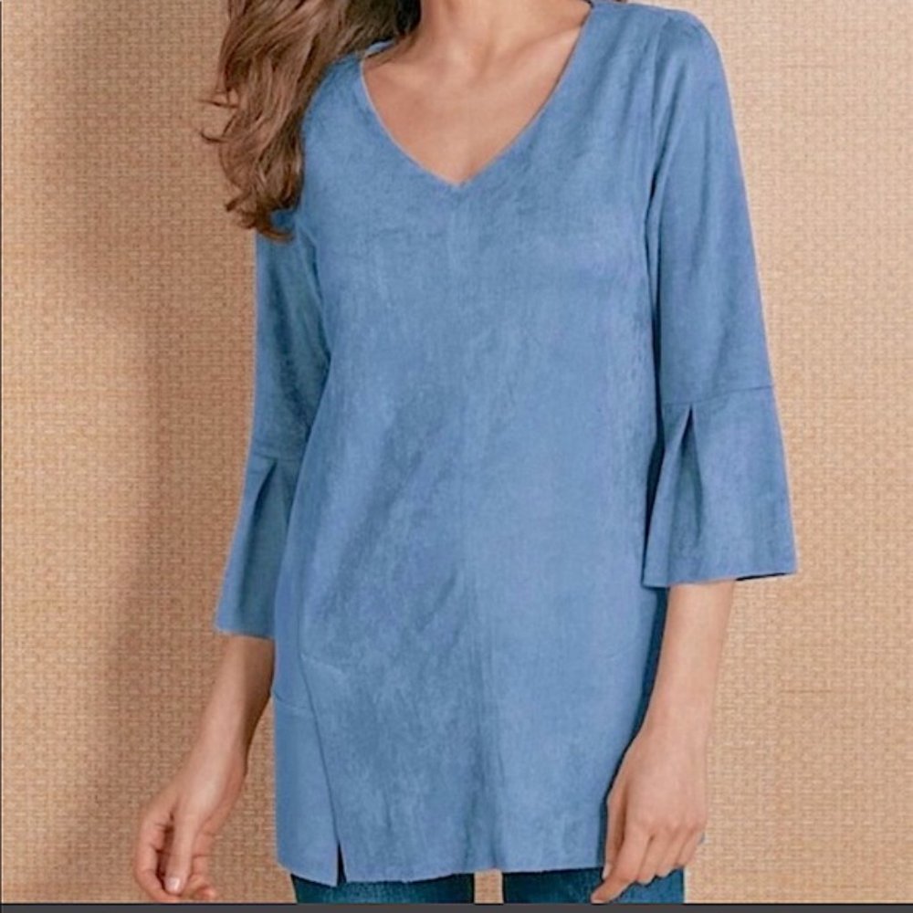 Soft Surroundings Petites Izzy Faux Suede Tunic Blue Size PXS